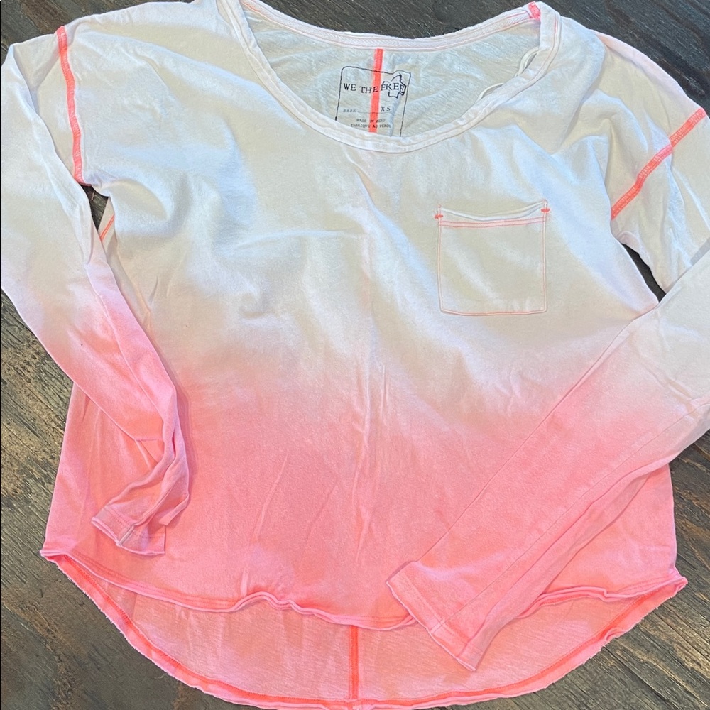 Free People Pink Ombre Long Sleeve Tee